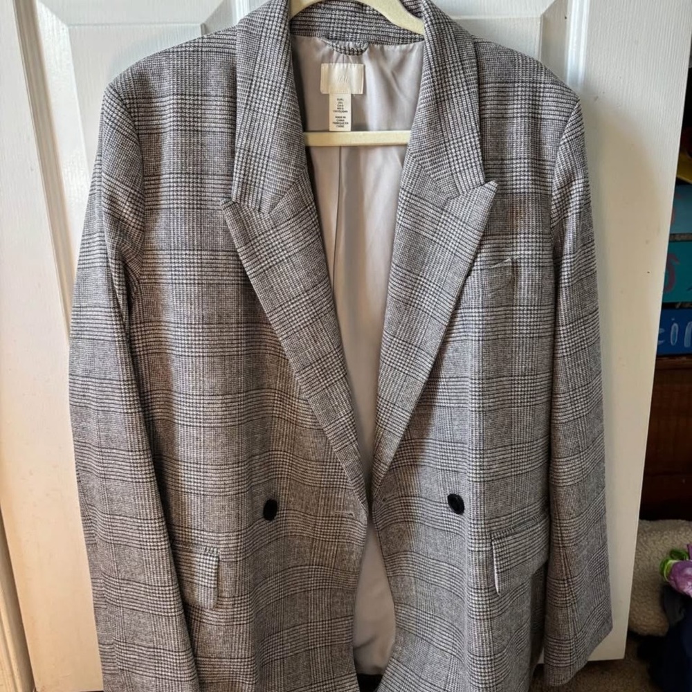 H&M Checkered Gray Blazer